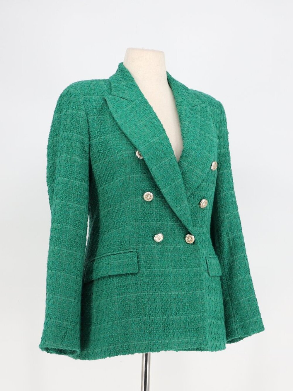 NWT ZARA Double Breasted Textured Tweed Blazer in Green Size L - Picture 2 of 11